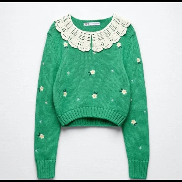 Zara Knit Sweater Crochet Bib Collar - Picture 2 of 9